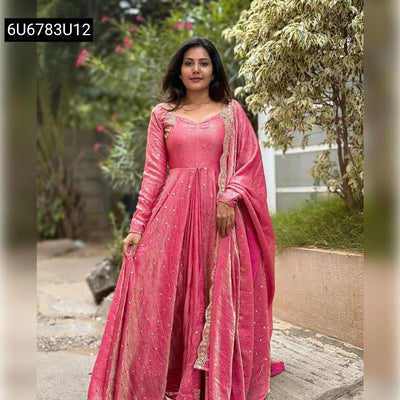 Vichitra Silk Embroidered Anarkali Gown for Women | Festive Wear