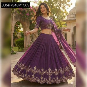 Vichitra Silk Embroidered Lehenga Choli Set for Women | Festive Wear