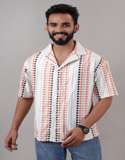 Men Orange Cotton Blend Printed Spread Collar Half Sleeves Oversized Casual Shirt (SIZE- M,L,XL) - TREND BUY