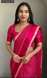 Rani Pink Viscose Georgette Checked Saree for Women | Festive & Party Wear Ethnic Wear Online