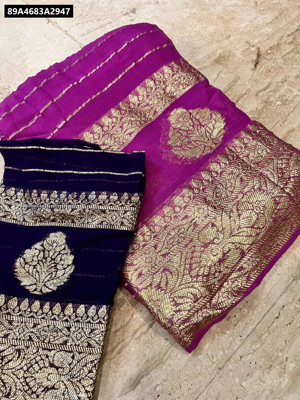 TRENDBUY Viscose Georgette Saree in Purple with Dark Purple Contrast Blouse