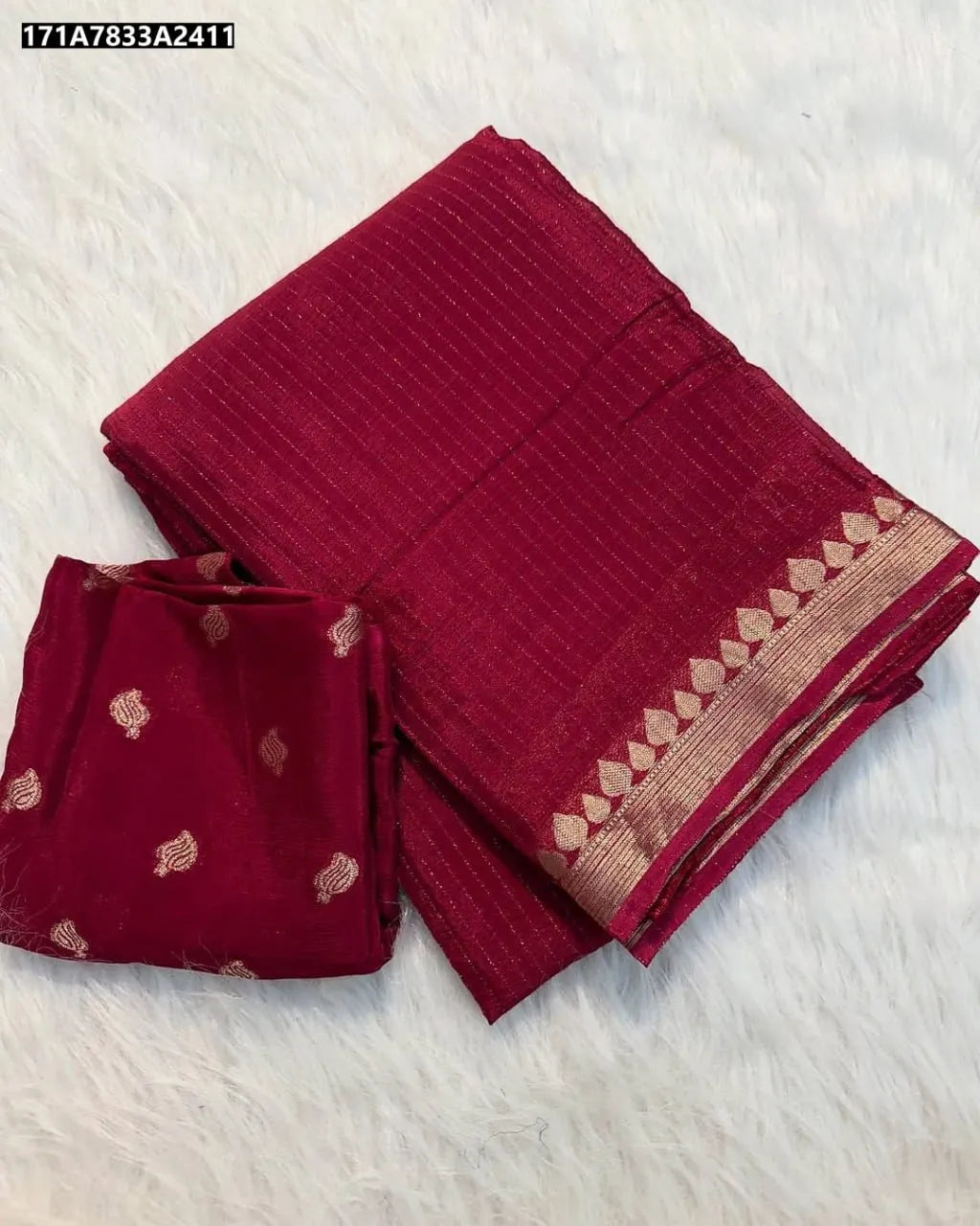 Cherry Red Viscose Georgette Sequence Saree with Butti Blouse