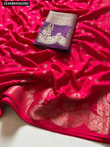 Hot Pink Viscose Jacquard Design Saree for Women - Party Wear & Ethnic Wear Online