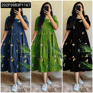 Vogue Floral Embroidered Women's Tiered Midi Dress | Brunch & Everyday Chic
