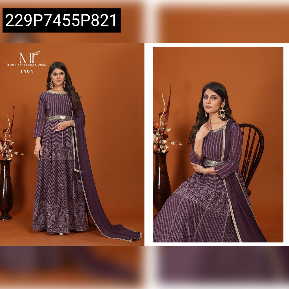 Glamorous Women's Lavender Embroidered Anarkali Gown, perfect for festive occasions