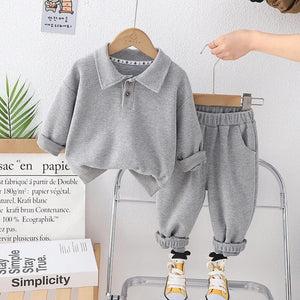 Waffle Cotton Polo Neck Sweatshirt & Track Pants Set for Kids | Casual Wear