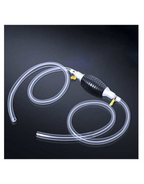 Portable water & oil transfer pump with hoses for automotive and bike fluid transfer