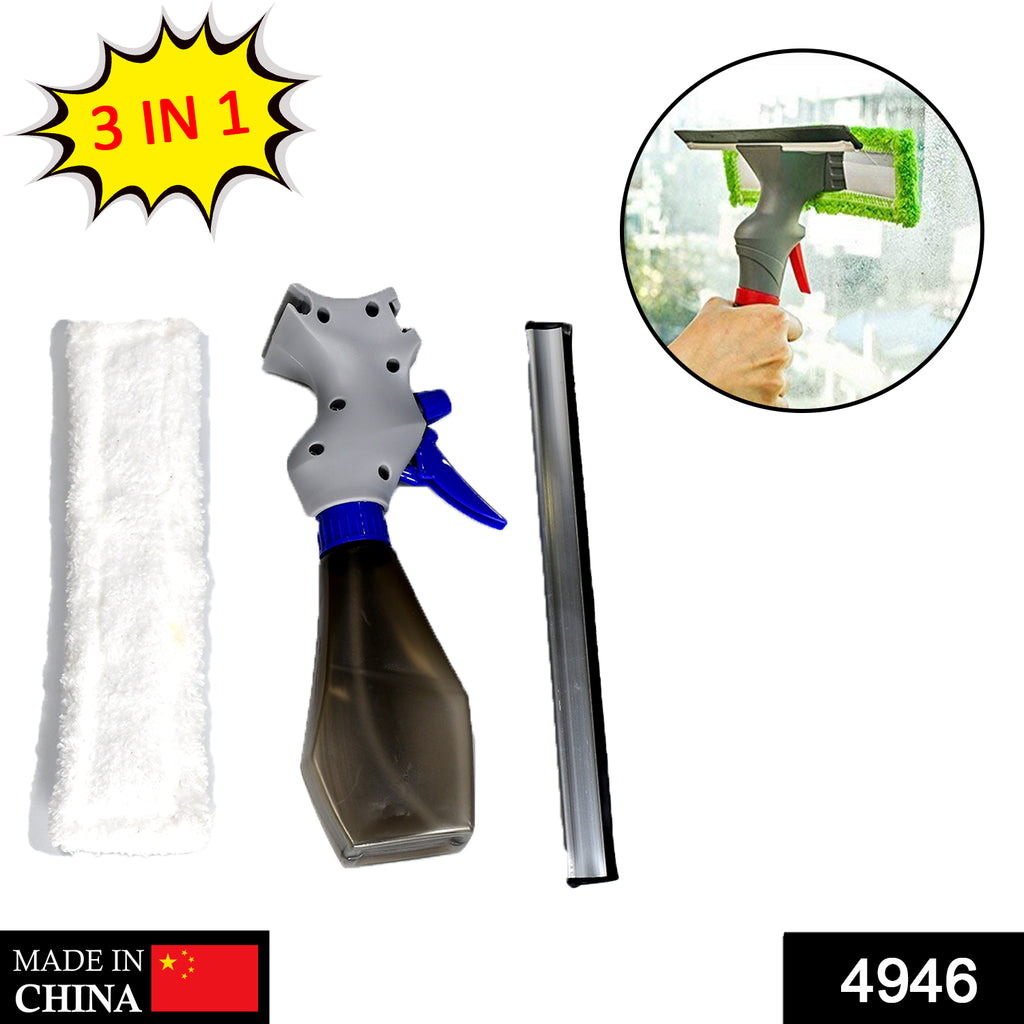 Easy plastic 3-in-1 spray glass cleaner with brush and squeegee