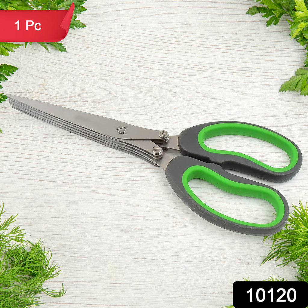 5-blade stainless steel multifunction herb and vegetable scissor with cleaning comb.