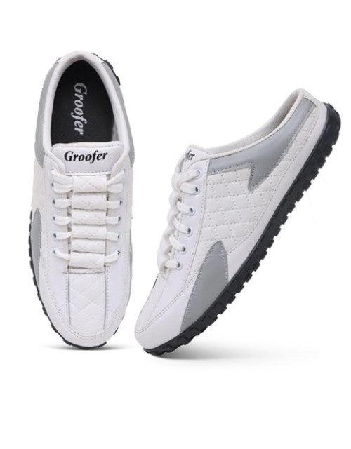 White color block lace up sneakers - TREND BUY