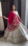 White & Red Embroidered Vichitra Silk Lehenga Choli for Women | Festive Glam