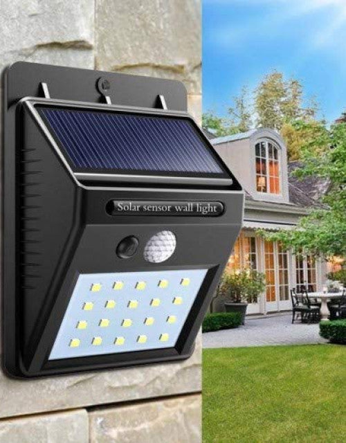 Wireless LED solar outdoor light with dark detect motion sensor