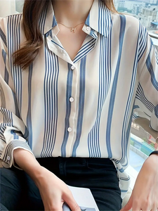 Women Regular Fit Striped Curved Collar Casual Shirt