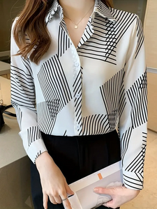 Women's Printed Cotton Silk Long Sleeve Collar Neck Tunic Shirt