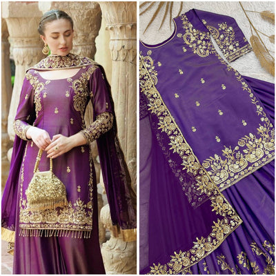 Women's 3 Piece Fancy Kurti Set with Embroidery Sequence Work | For Festive Celebrations