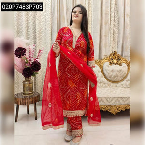 Women's Bandhani Print Kurti Pant Dupatta Set | Everyday Elegance
