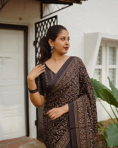 Women's Black Linen Saree with Tassels | Evening & Festive by CLASSIC