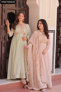 Women's Chic Embroidered Georgette Gown with Dupatta | Party Wear