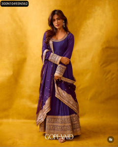 Women's Chinon Silk Embroidered Anarkali Gown | Festive & Party Wear by Gopi Vaid