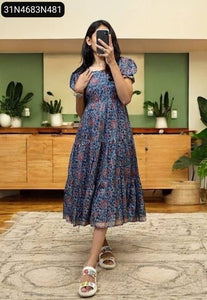 Women's Cotton Digital Print Tiered Frock | Everyday Elegance
