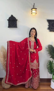 Women's Designer Chinon Silk Palazzo Suit | Festive Party Wear