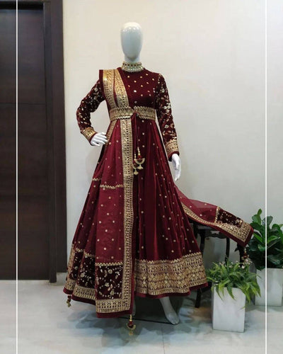 Women's Designer Velvet Anarkali Gown | Wedding & Festive Wear