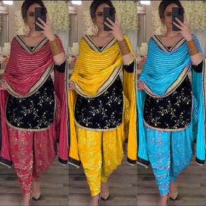 Exclusive Royal Velvet Embroidered Dhoti Salwar Suit for Festive Party Wear
