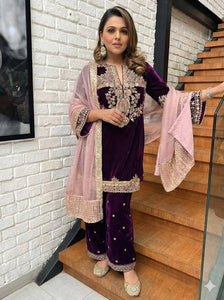 Women's Designer Velvet Kurti Plazzo Set | Party & Festive Vogue