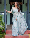 Women's Digital Floral Pure Linen Saree | Casual & Office Chic
