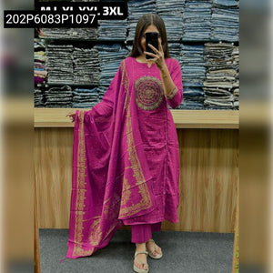 Women's Elegant Cotton Kurti Pant Set with Dupatta