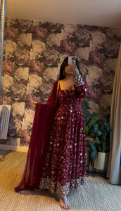 Women's Elegant Embroidered Sequence Anarkali Three-Piece Suit | Perfect for Festive & Special Occasions