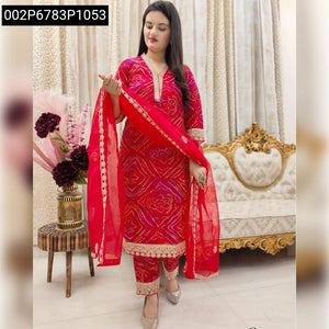 Women's Embroidered Bandhani Cotton Suit | Festive Wear