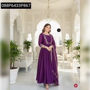 Women's Embroidered Chinnon Anarkali Kurti Set | Festive Gown