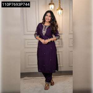 Women's Embroidered Roman Silk Kurta Set with Dupatta | Festive & Party Wear