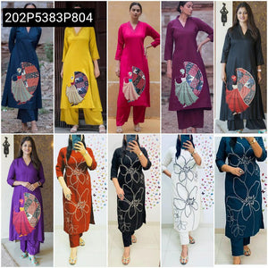 Women's Embroidered Soft Tesla Slub Suit Set | For Elegant Gatherings