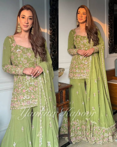 Women's Faux Georgette Embroidered Sharara Suit | Festive Ready to Wear