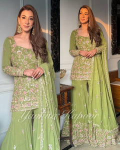 Women's Faux Georgette Embroidered Sharara Suit | Festive Ready to Wear