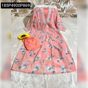 Women's Floral Faux Georgette Kurta Palazzo Set | Everyday Elegance