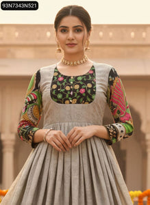Women's Floral Kalamkari Silk Gown | Festive Party Wear