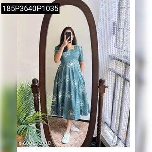 Women's Floral Print Cotton Flared Suit | Festive & Wedding Wear