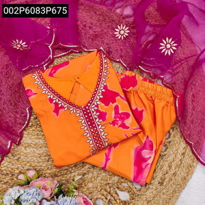 Women's French Crepe Printed Plazo Set with Embroidered Organza Dupatta | Festive Chic