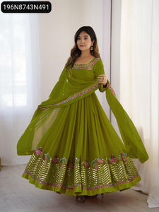 Women's Full Sleeves Embroidered Georgette Gown | Festive Sequence Work