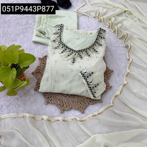 Women's Handwork Fox Georgette Gown | Pistachio Green Party Wear Dress