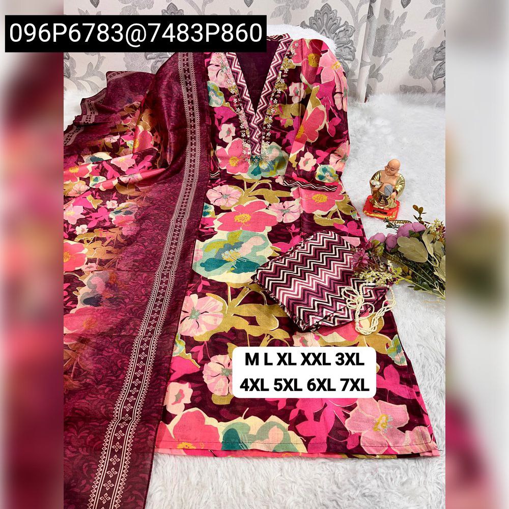 Model wearing Berry Pink Floral Jarna Silk kurti set with pant and printed dupatta, full outfit