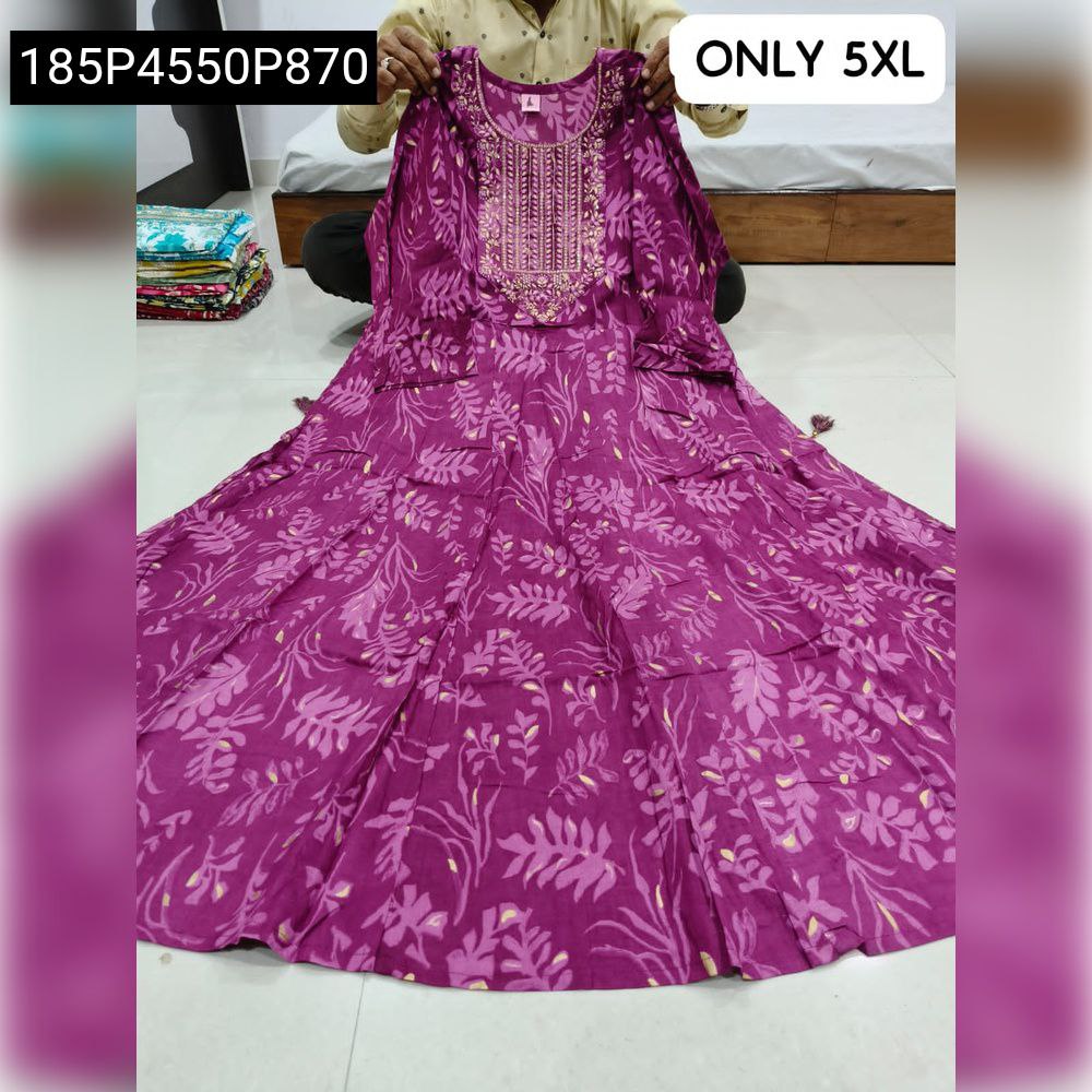 Lavender Leaf Print Heavy Rayon Anarkali Gown, front view
