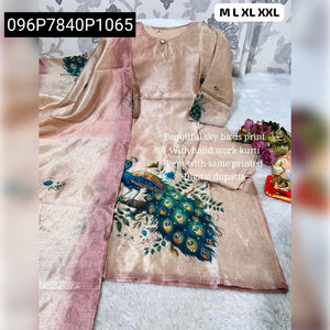 Women's Jarna Silk Straight-cut Kurti Pant Dupatta Set | Festive Elegance