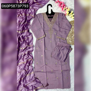 Women's Lavender Roman Silk Embroidered Kurti Set | Festive & Casual Wear