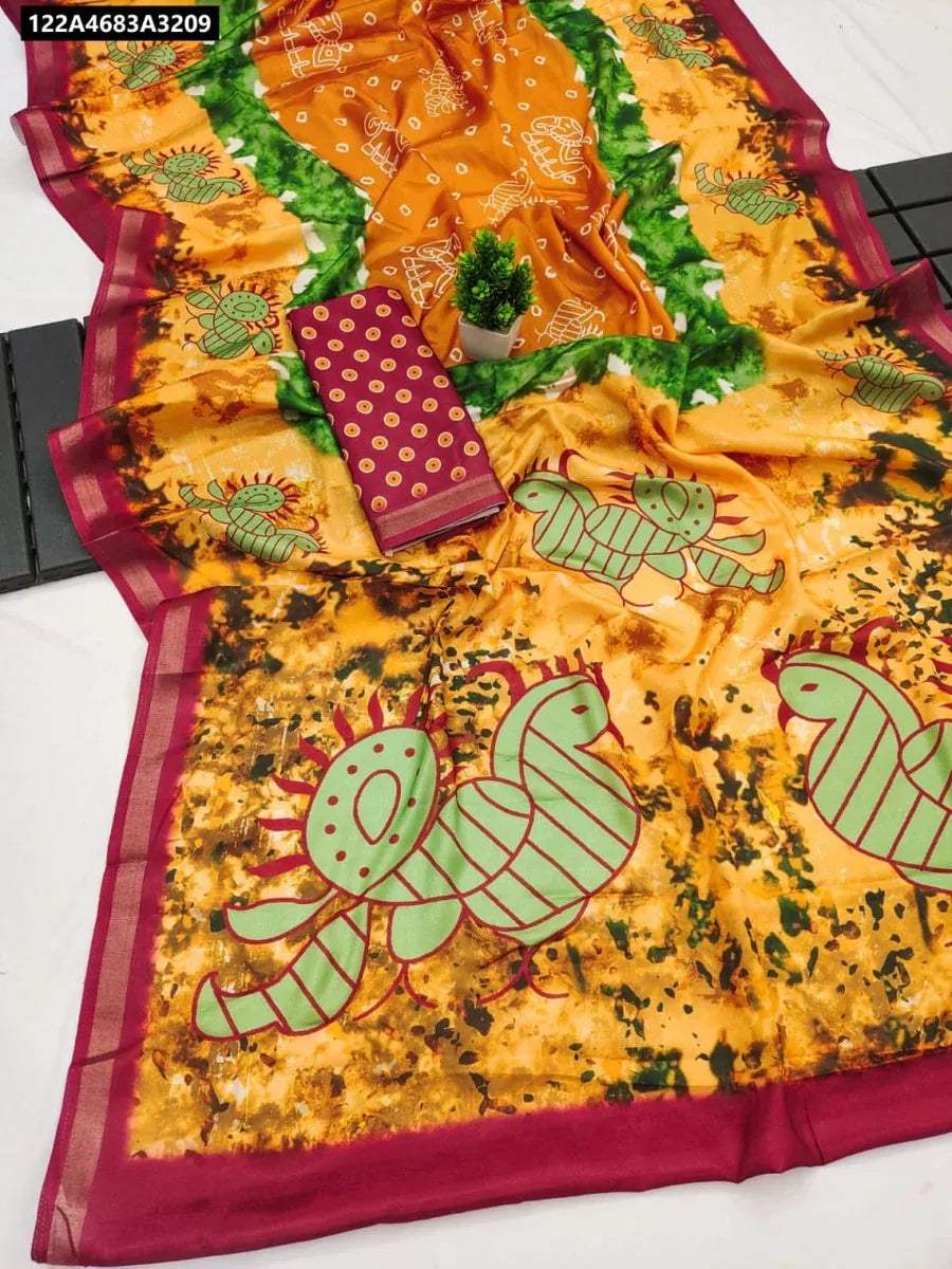 Premium MalMal Cotton Bandhani Saree for festive occasions
