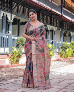 Women's Mauve Digital Print Linen Saree | Festive & Chic by TrendBuy