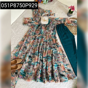Women's Organza Digital Print Gown | Party Wear Dress
